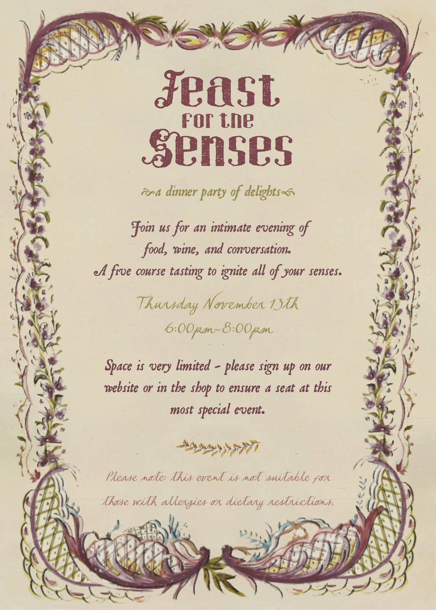 A Feast for the Senses Dinner Party at Parcel