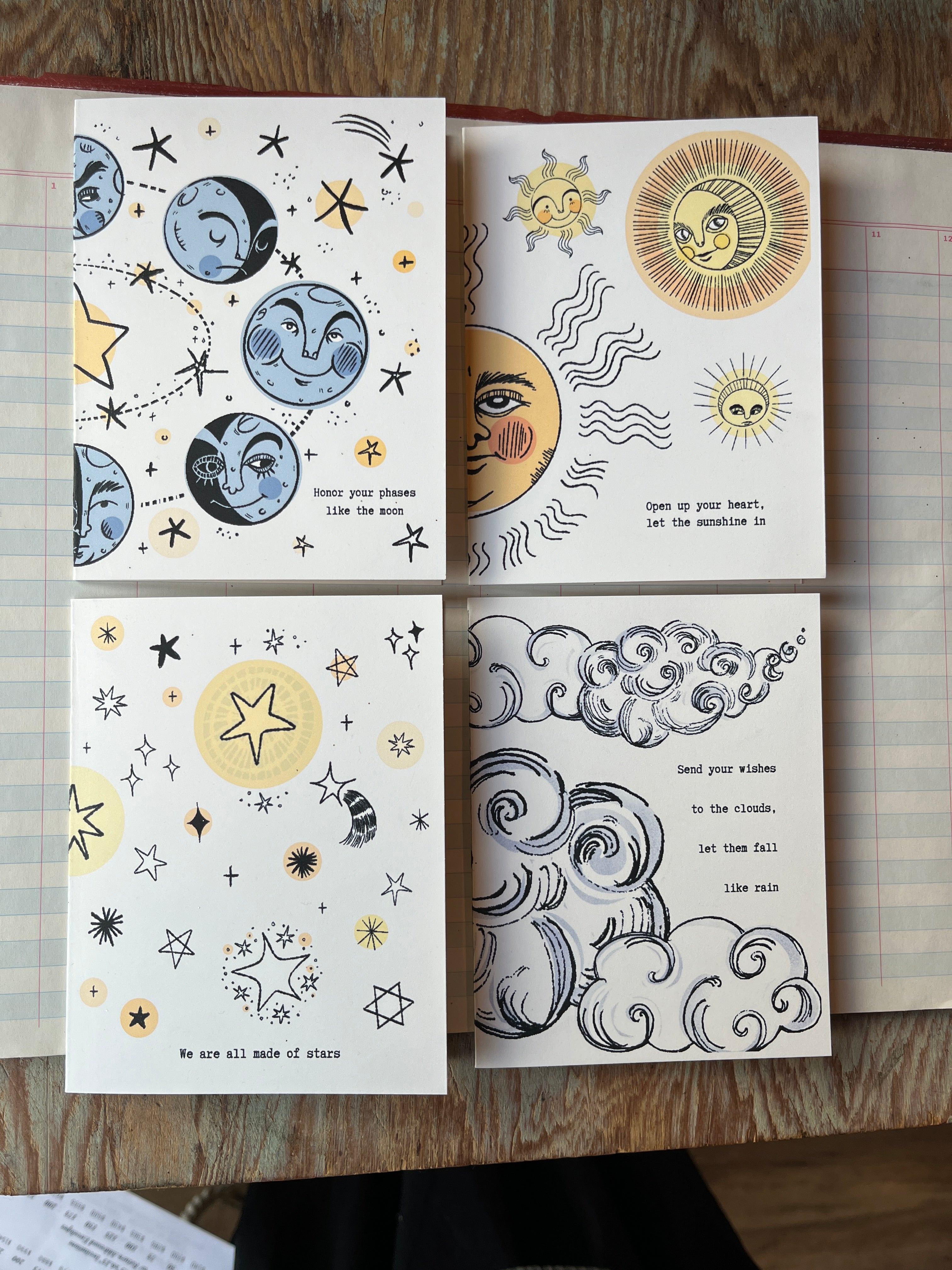 Suns, Moons, Stars and Clouds Greeting Cards