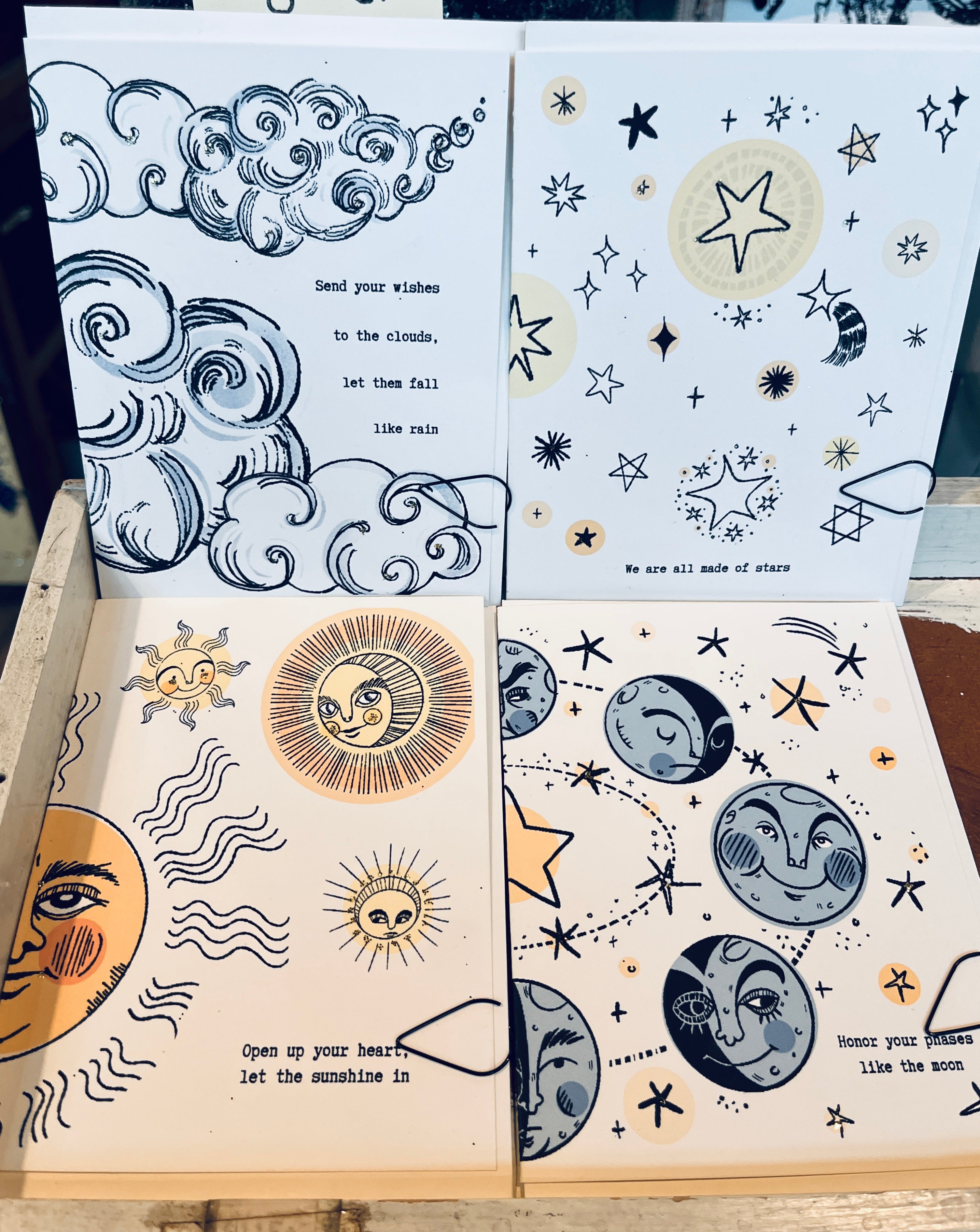Suns, Moons, Stars and Clouds Greeting Cards