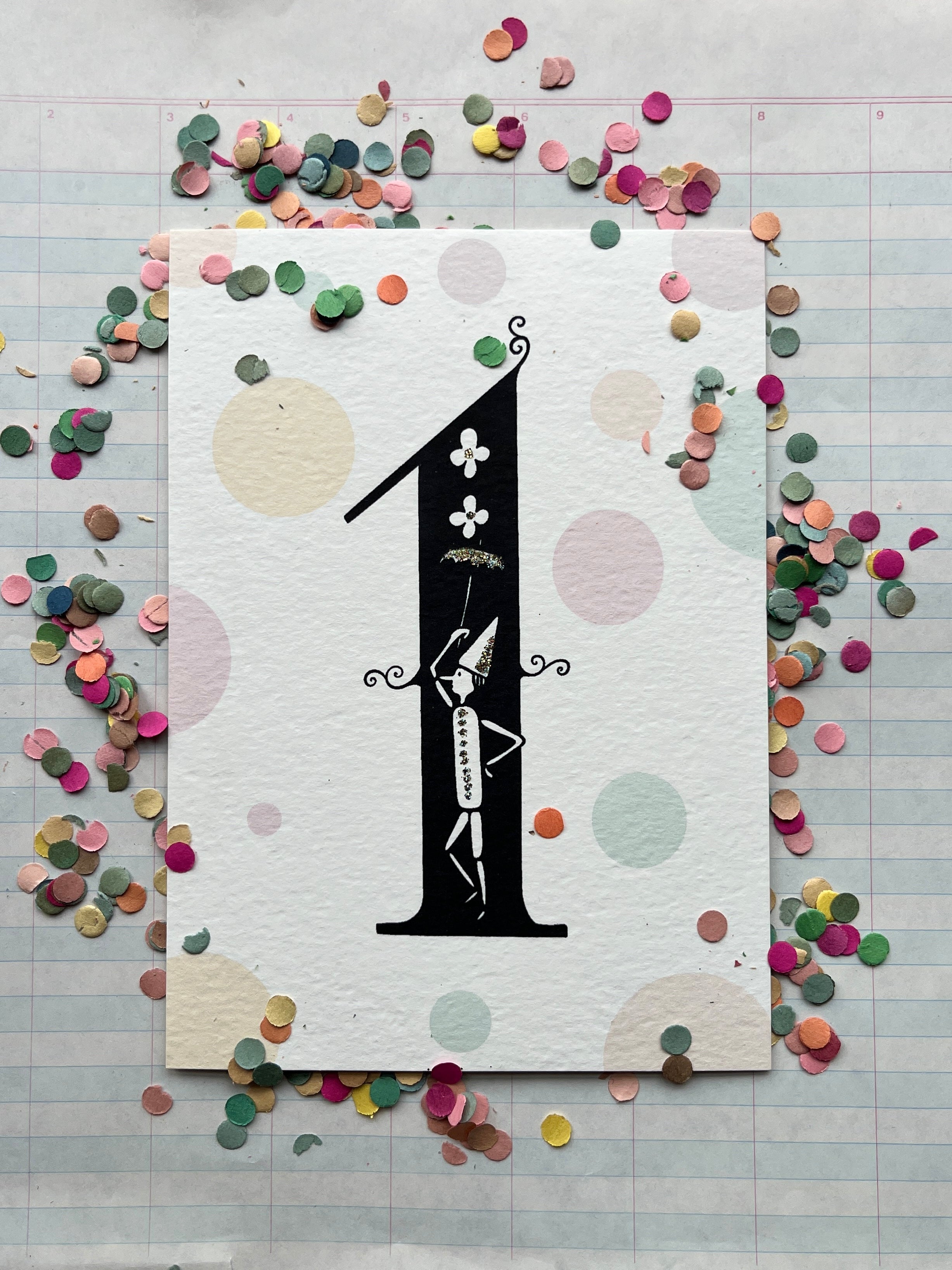 Fanciful Numbers Glitter Card