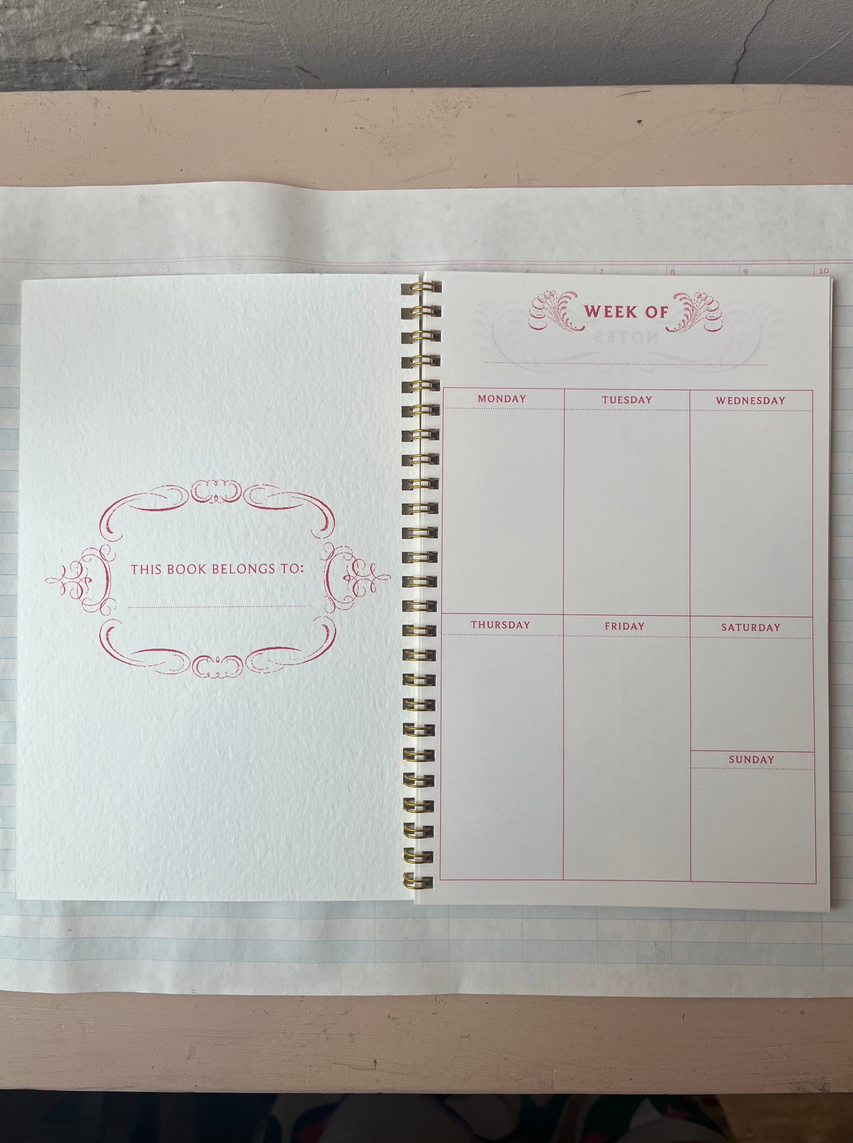 Perpetual Weekly Agenda Pink Scrollwork
