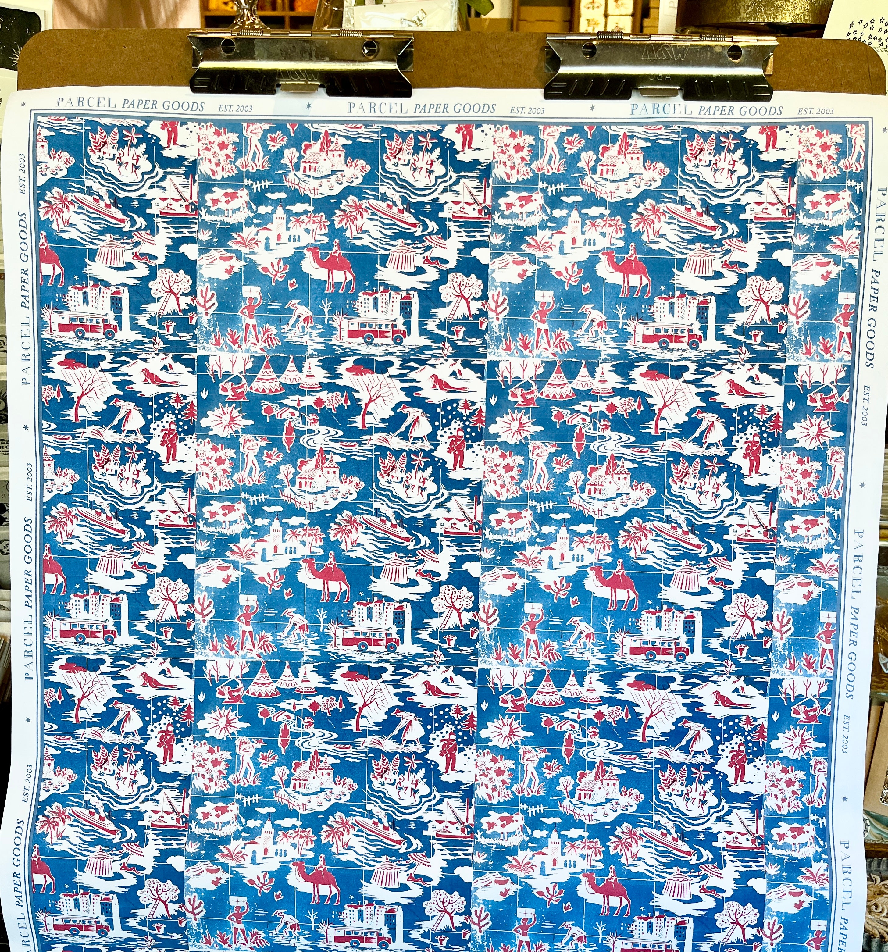 Parcel Artisan Wrapping Paper, French Storybook Blue and Red