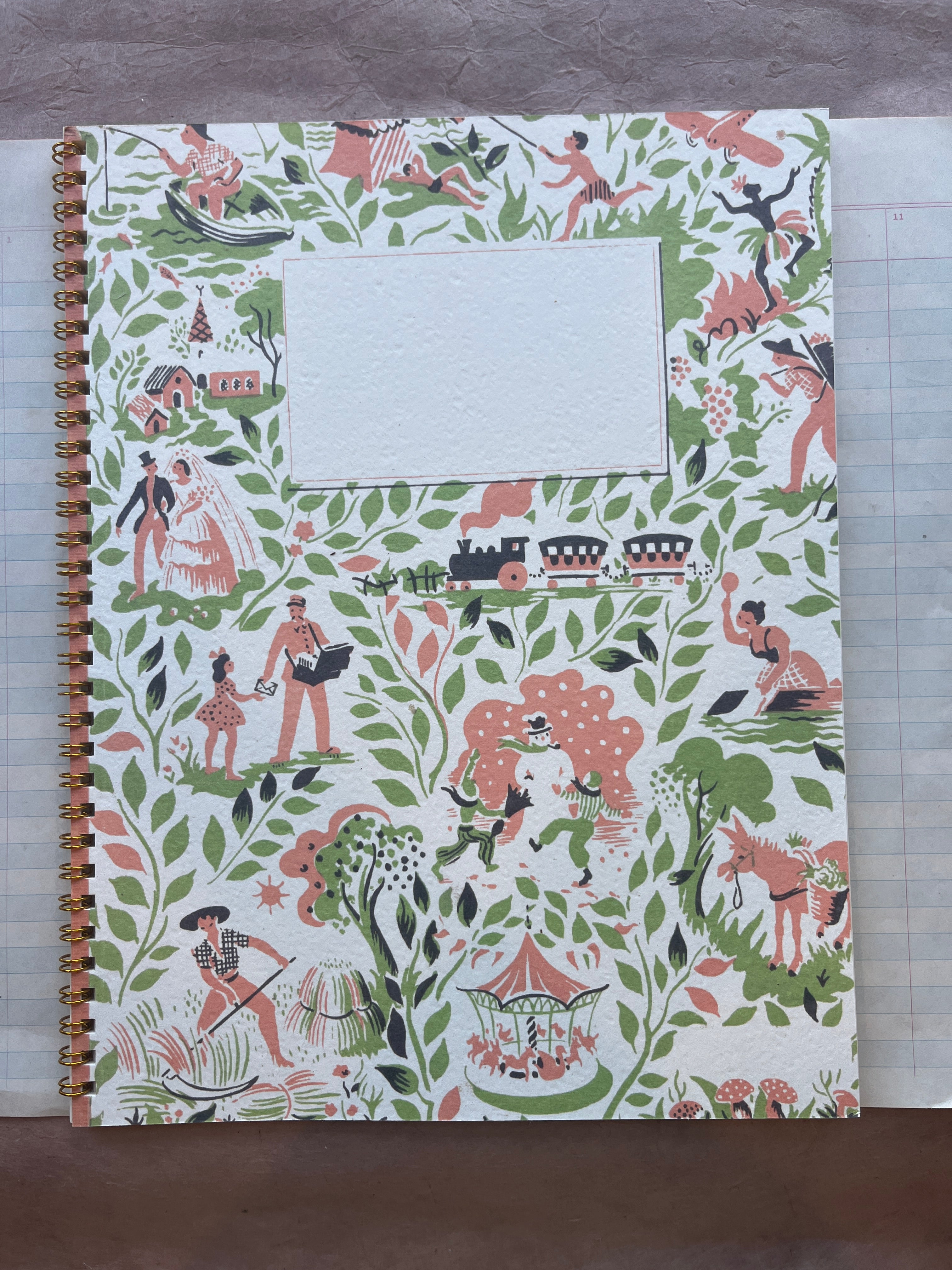 French Storybook Notebook - Peach and Green