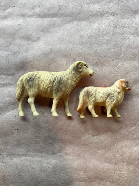 Celluloid Ram and Dog Set