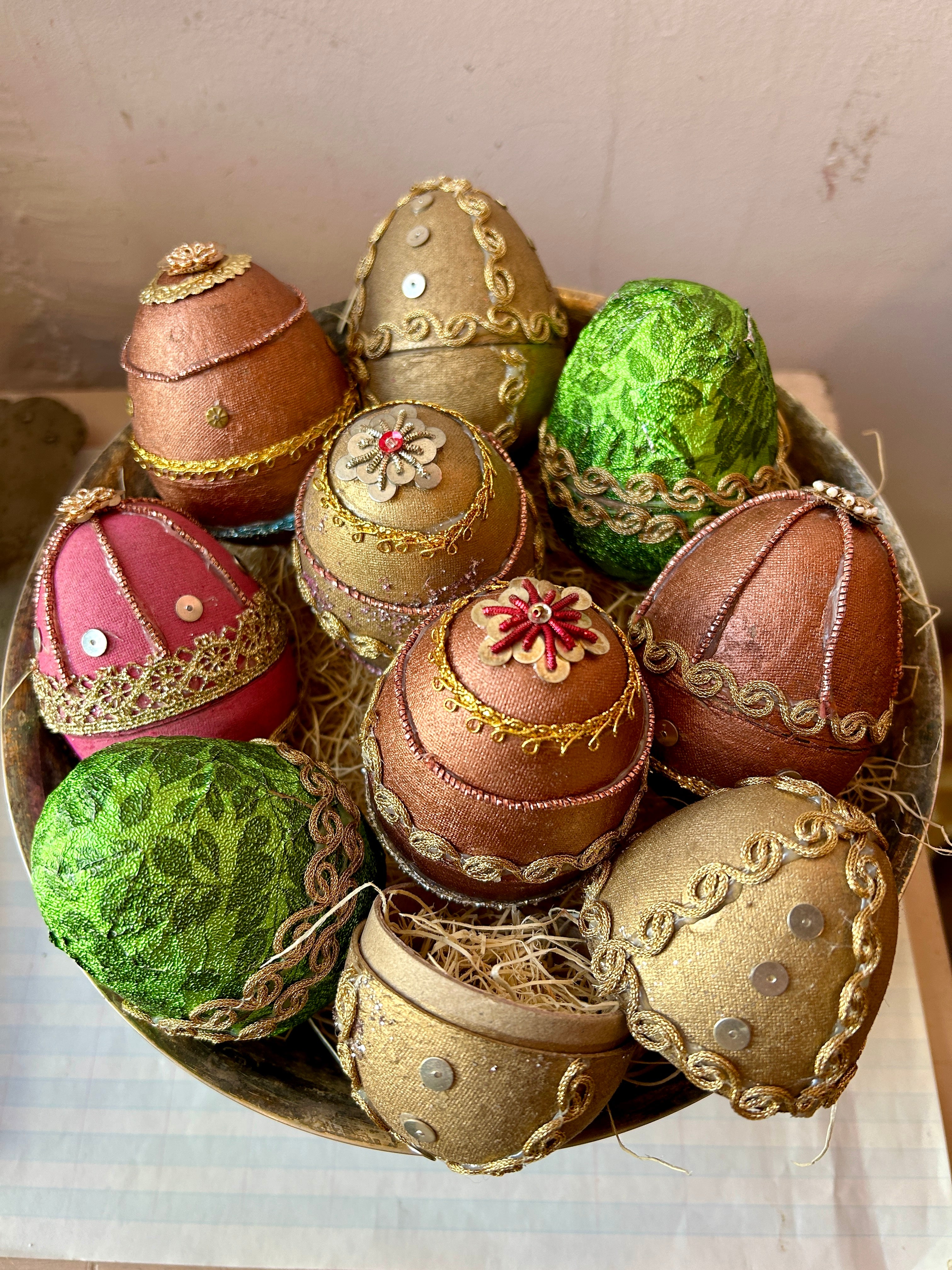 Hand-Embellished Paper Mache Egg Boxes