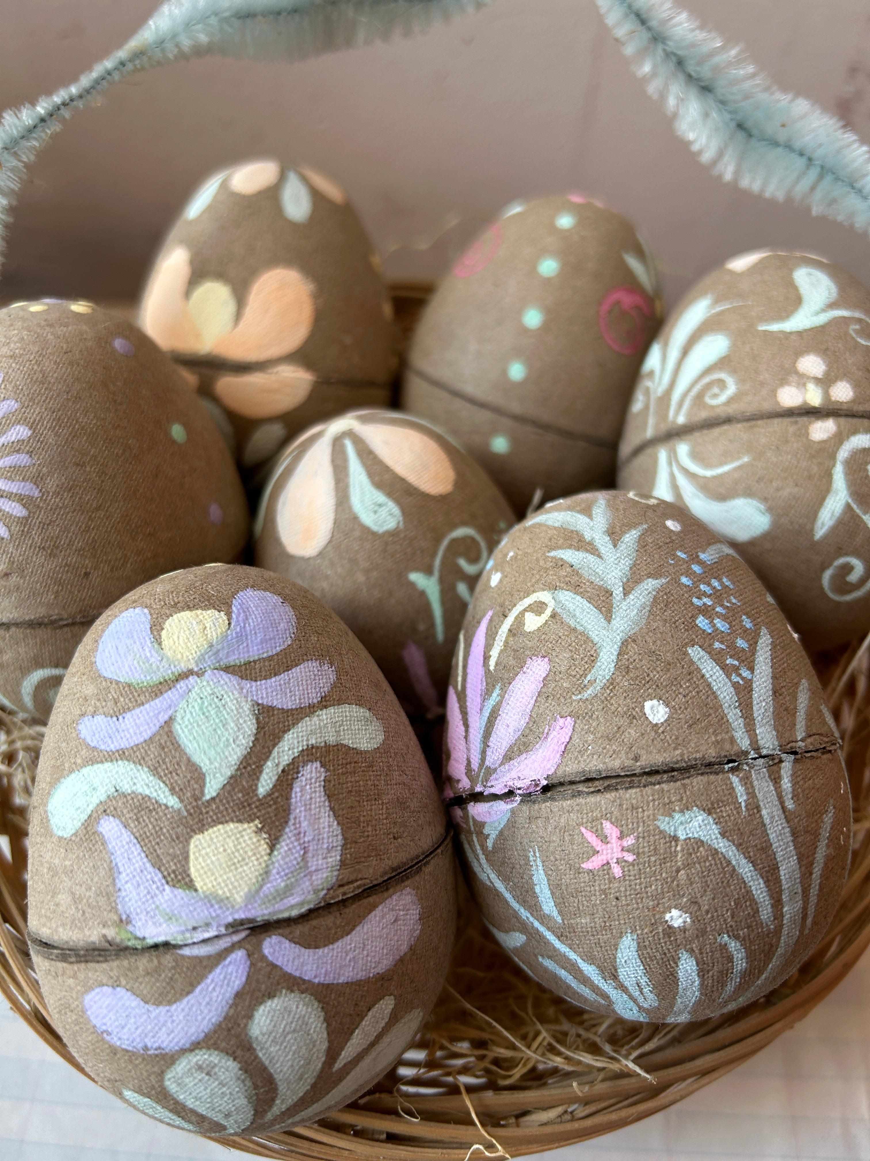 Hand-Painted Paper Mache Egg Boxes