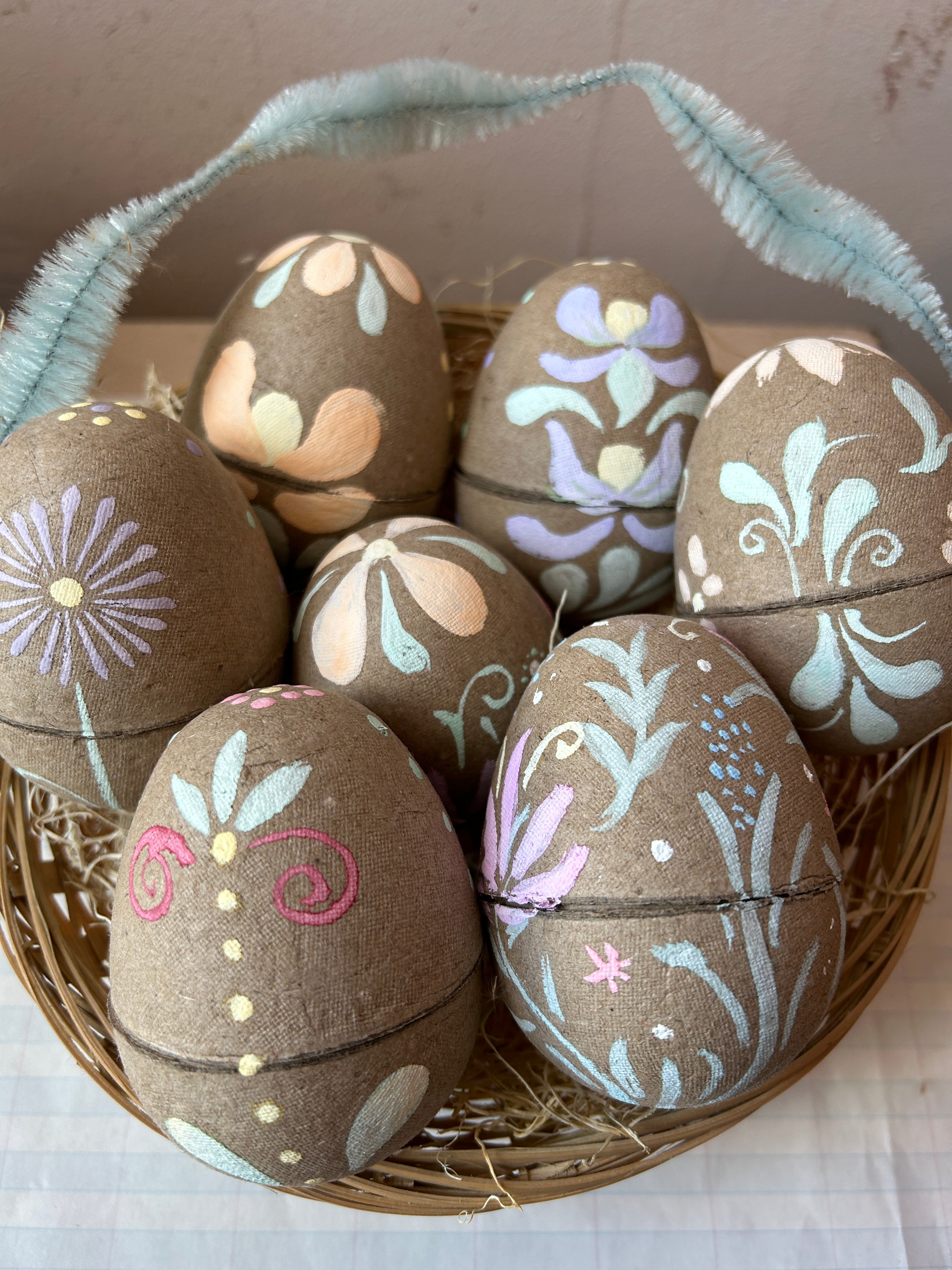 Hand-Painted Paper Mache Egg Boxes