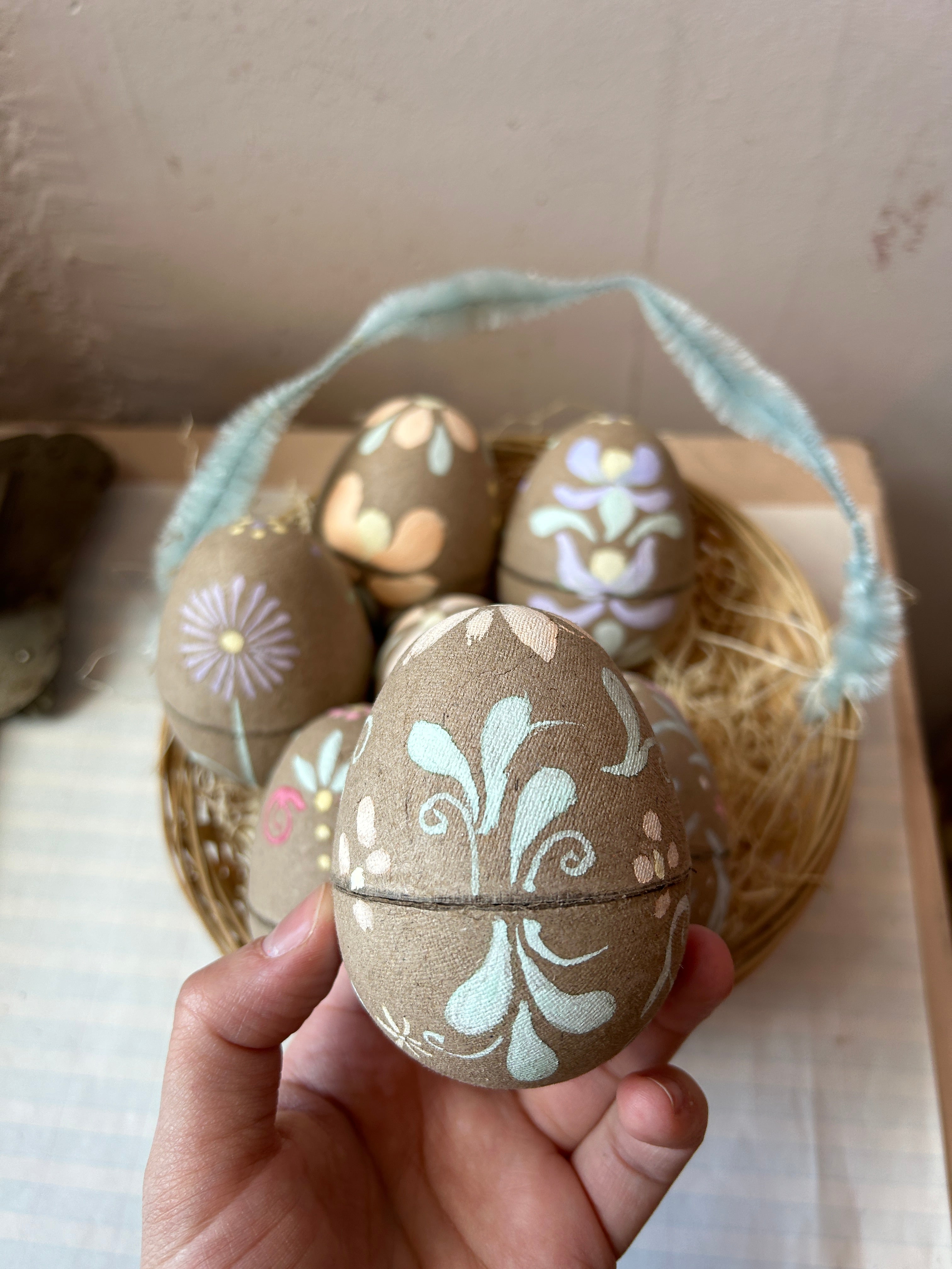 Hand-Painted Paper Mache Egg Boxes