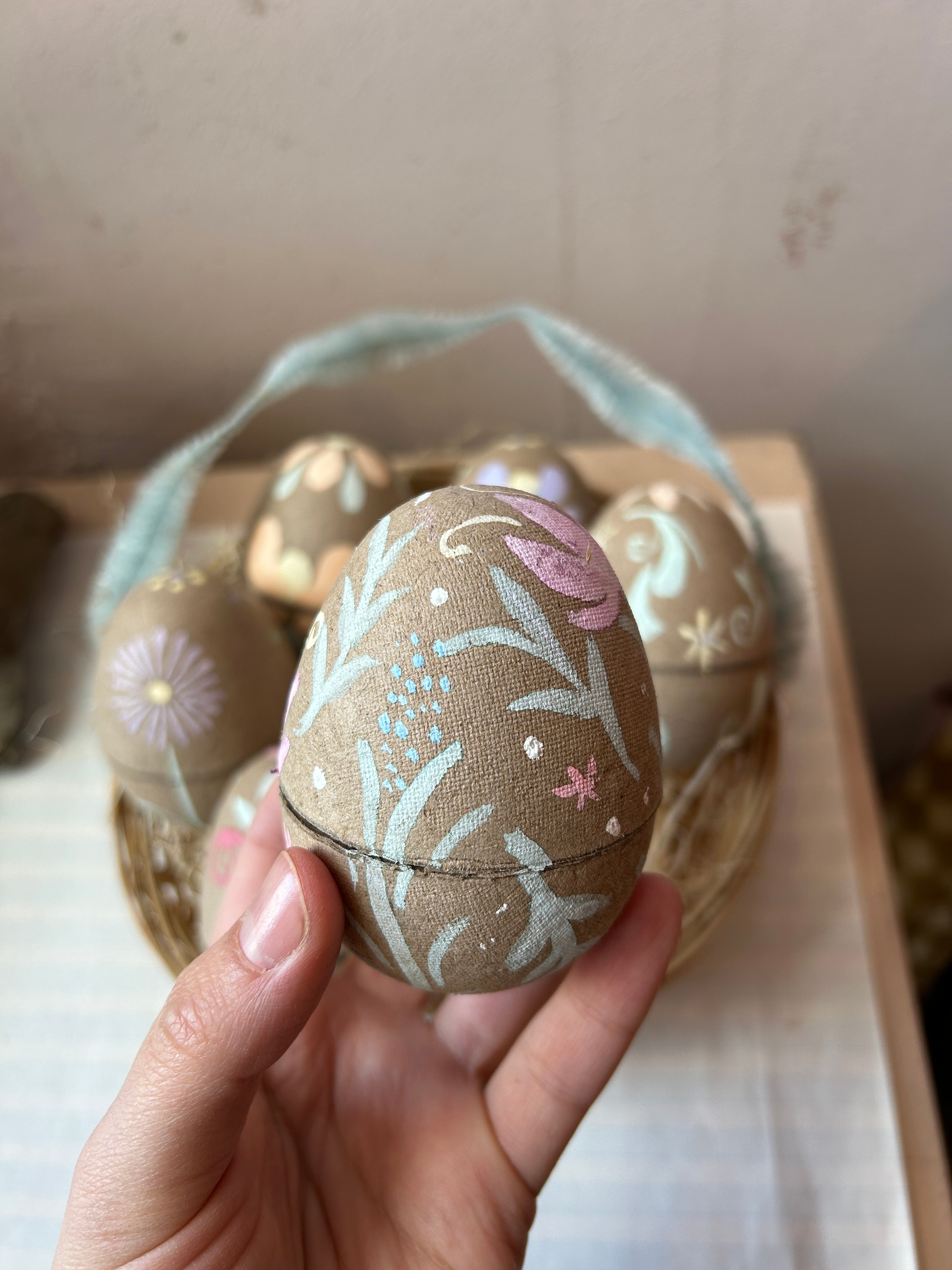 Hand-Painted Paper Mache Egg Boxes