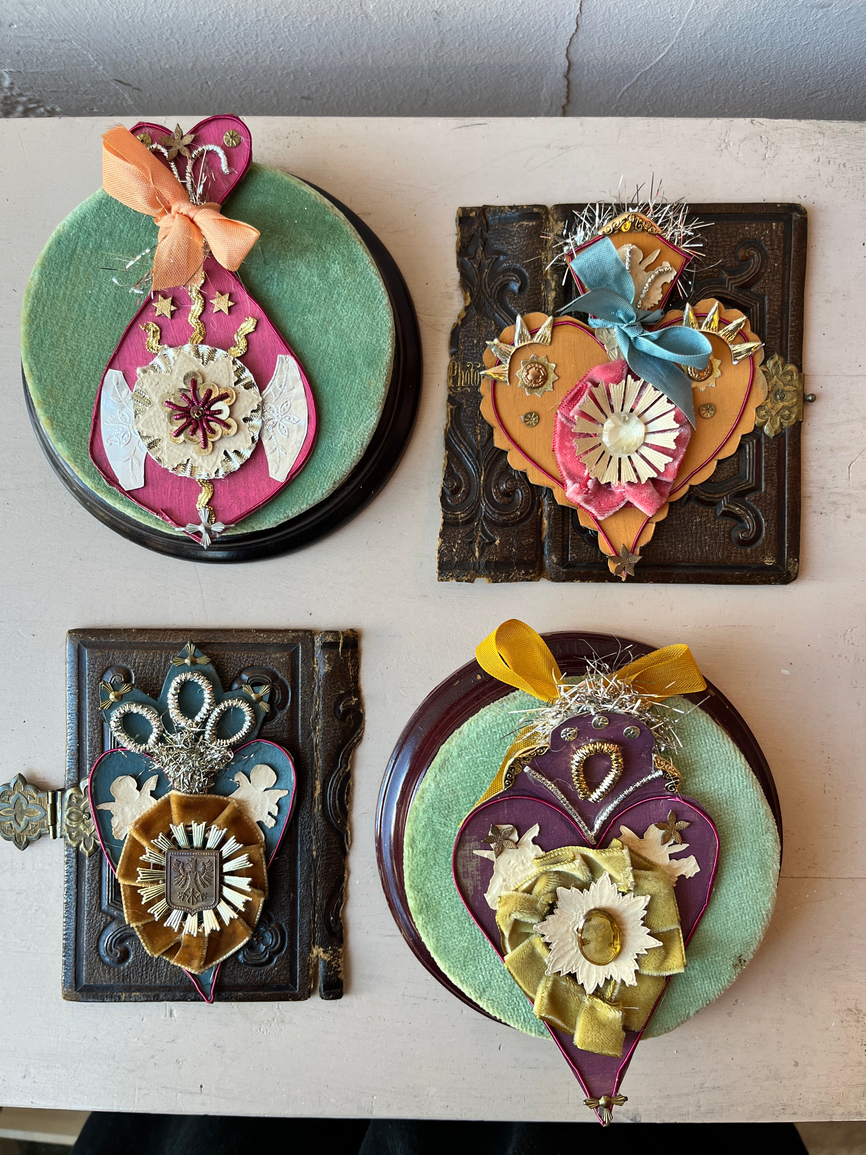 Handmade Reliquary Badge Heart Ornaments