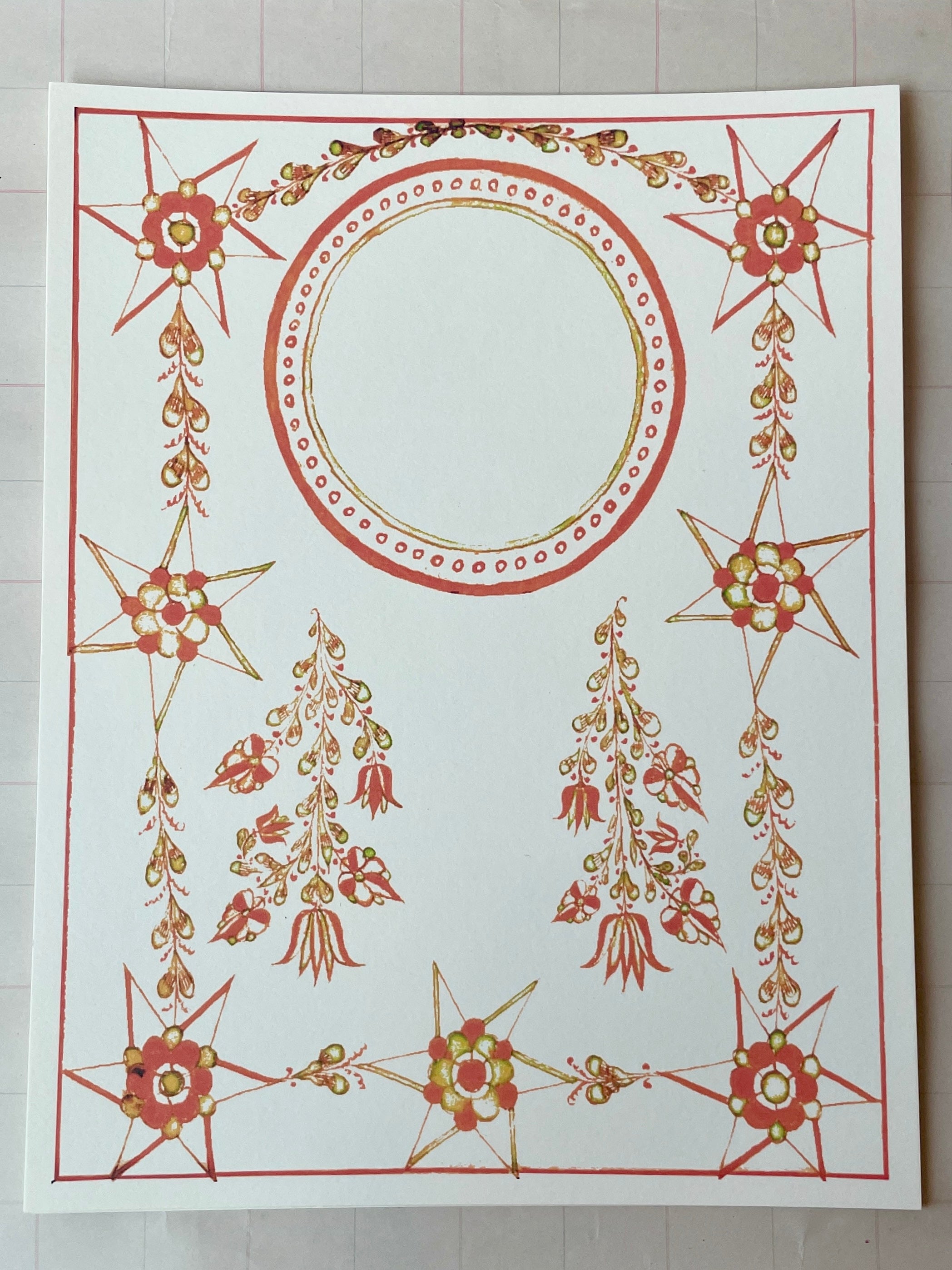 Folk Art Circle and Stars Art Print