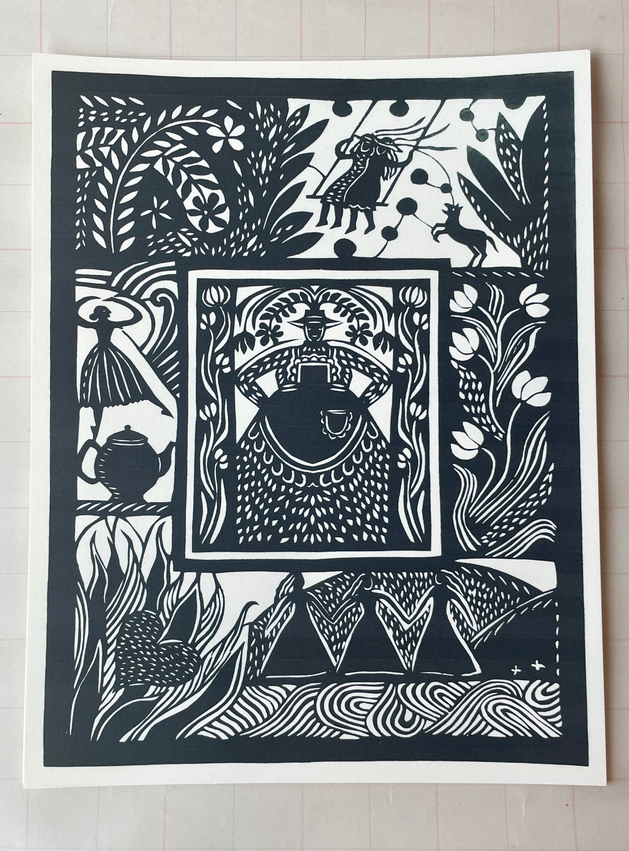 Papercut Lady Scene Art Print