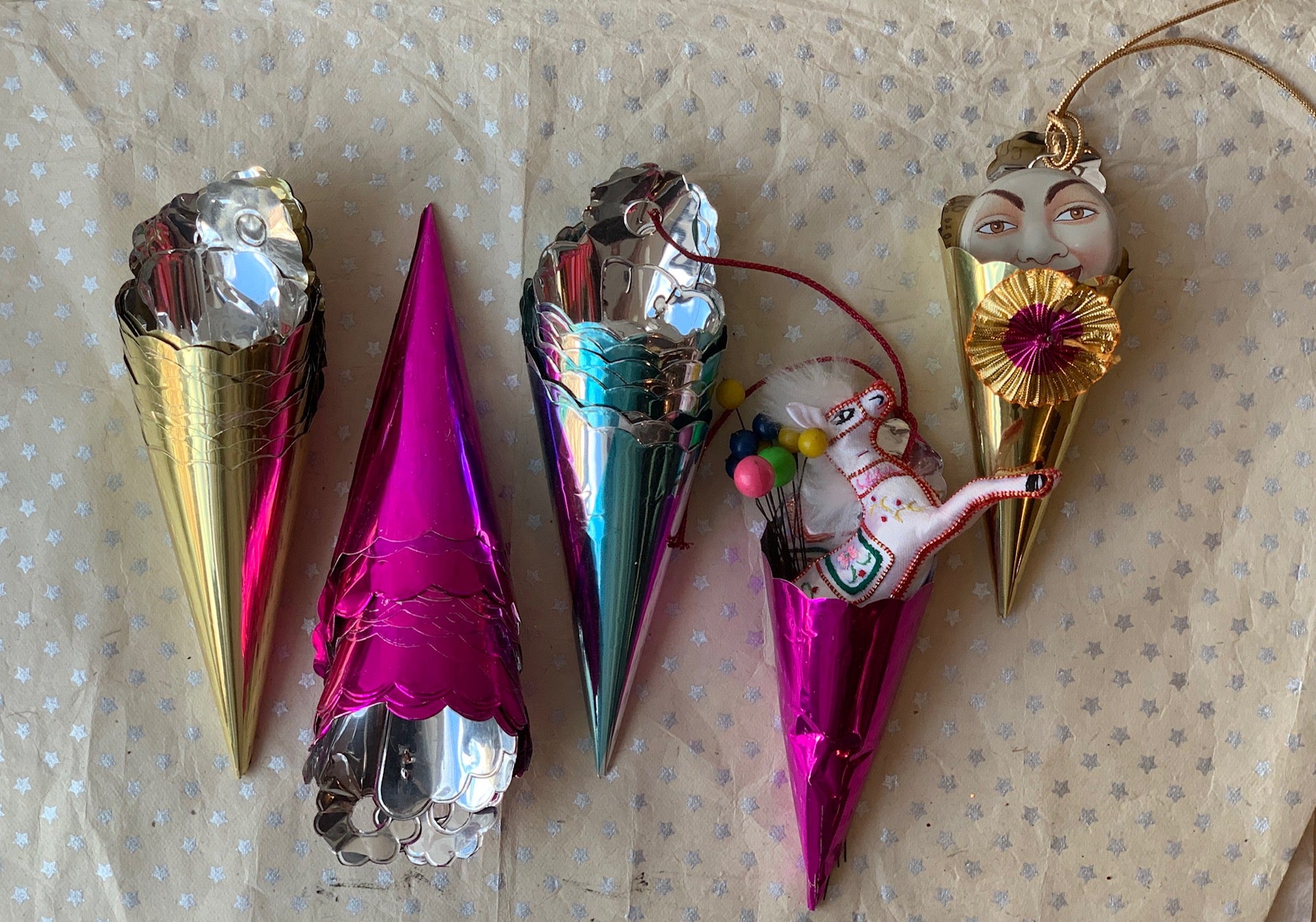 Vintage Foil Party Cones