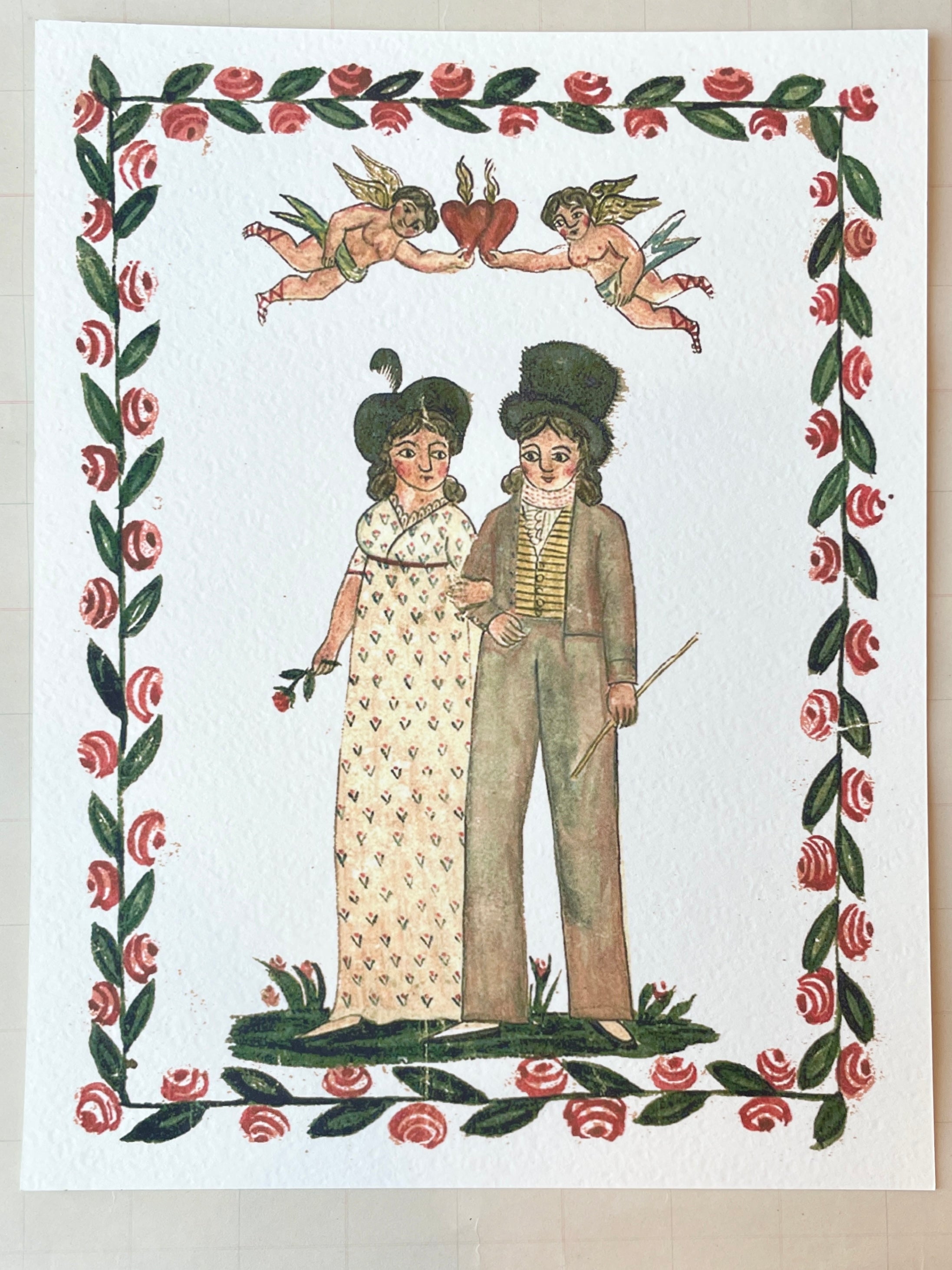 Folk Art Dapper Couple Art Print