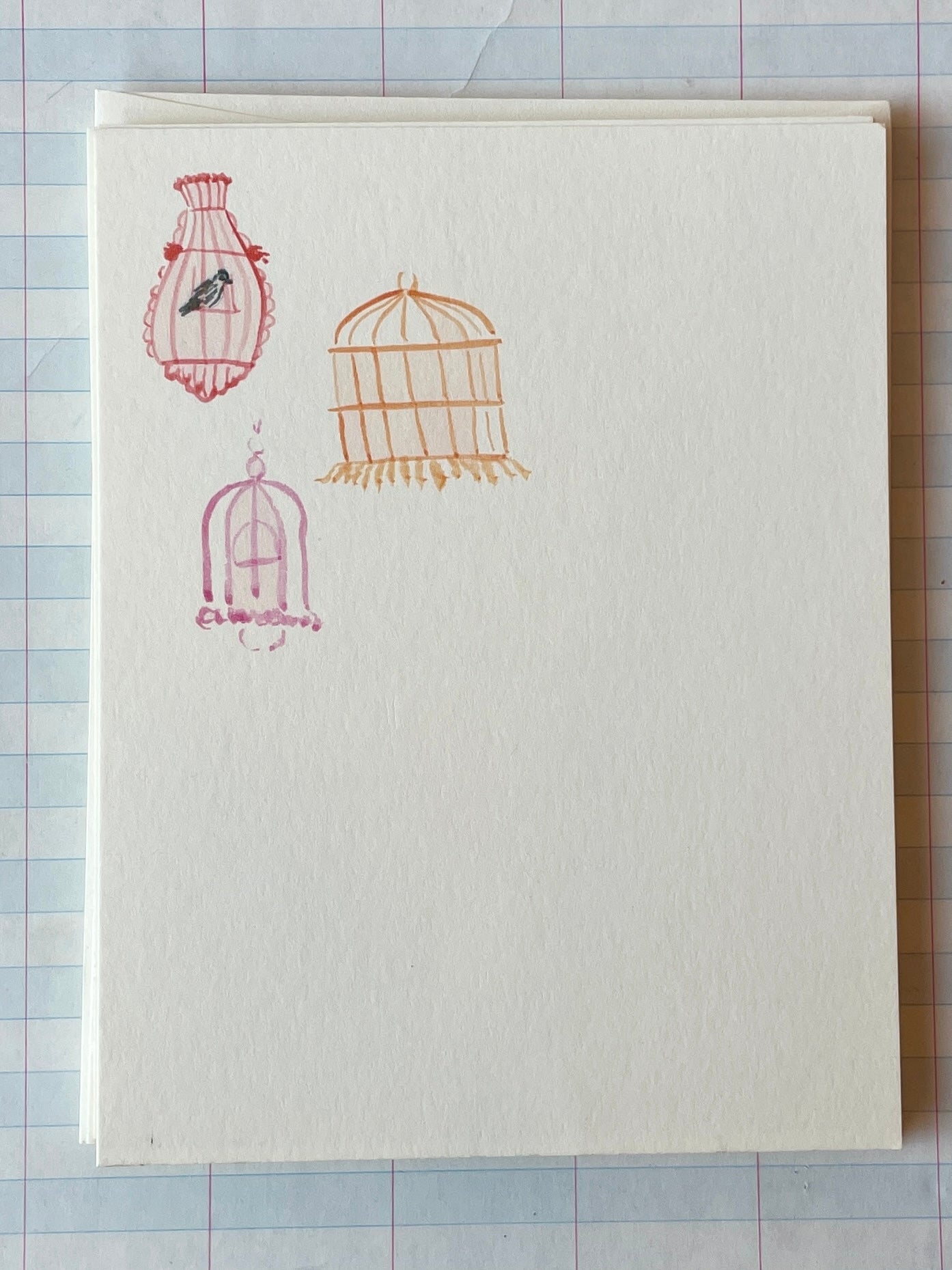 Watercolor Birdcage Printed Notecards