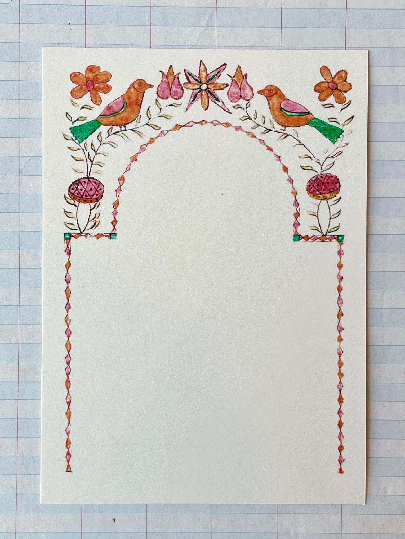 Folk Art Bird Frame Notecard Set