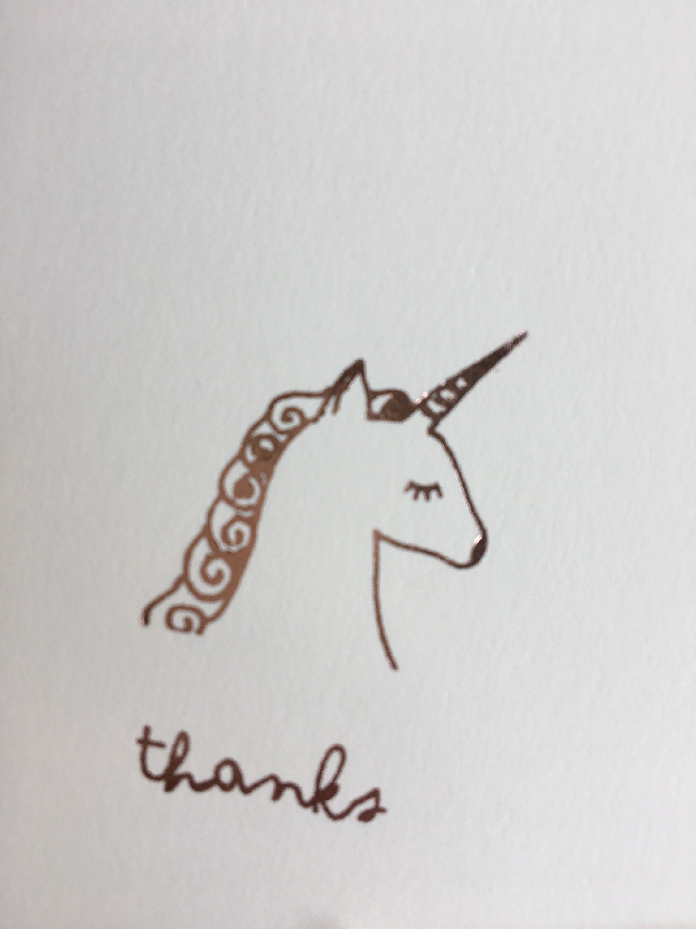Set of 6, Hand Foil Pressed Thank You Cards, Thanks Unicorn, Hand Foil Stamped Cards, A2 Flat or 4Bar Folded - PARCEL