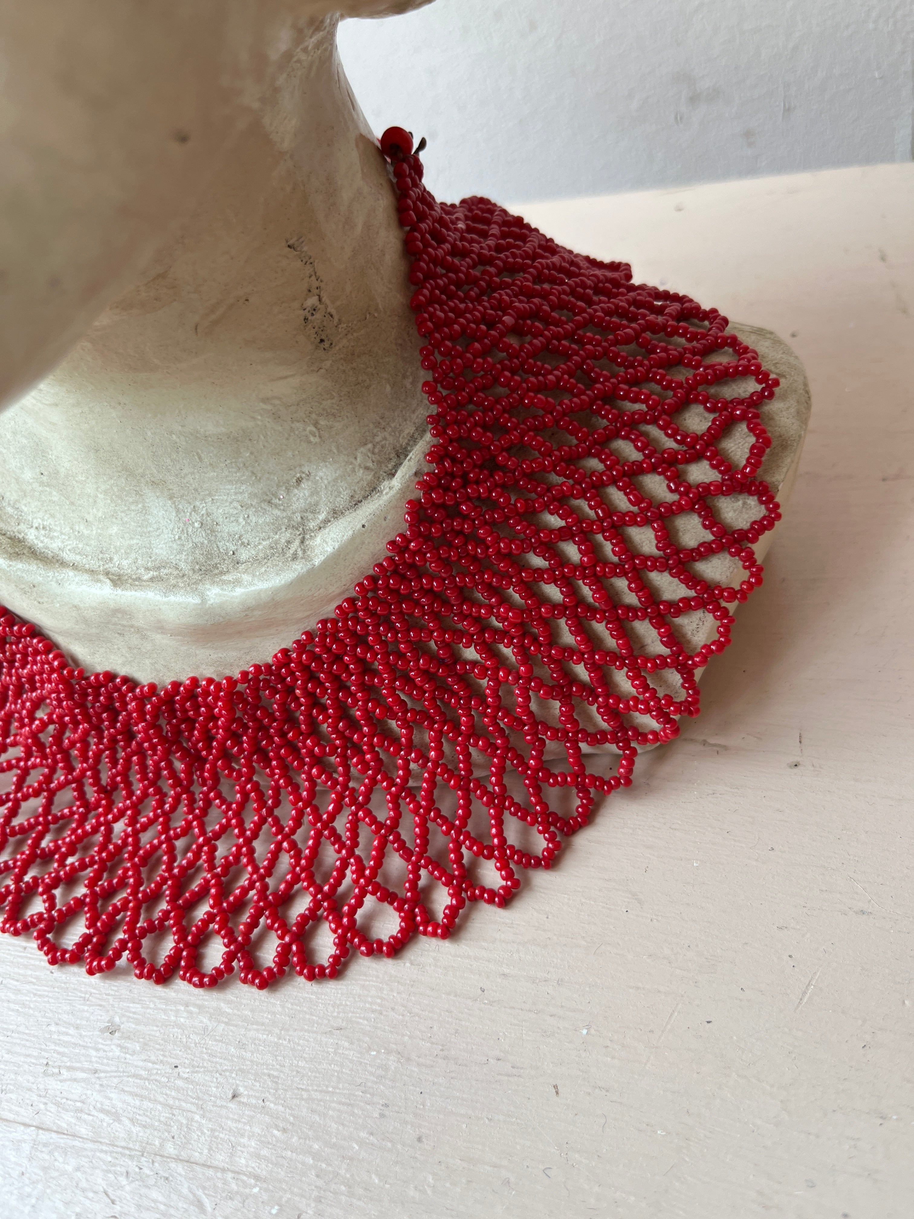 1940's Red Beaded Collar