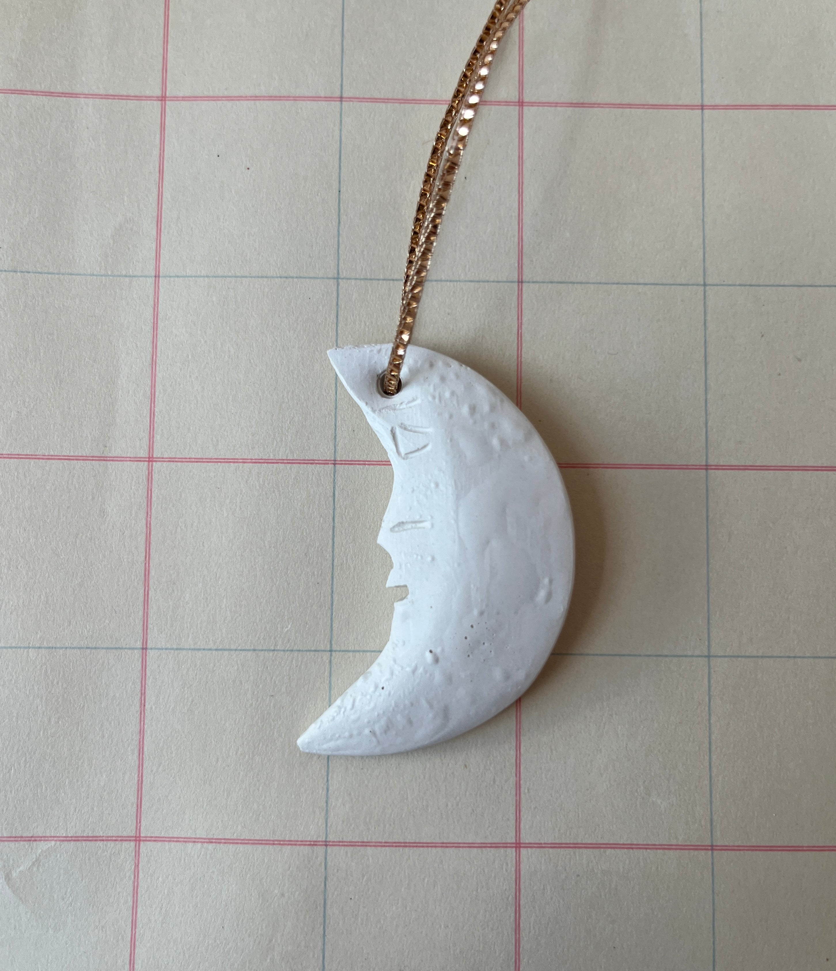 Crescent Moon Face Plaster Ornament