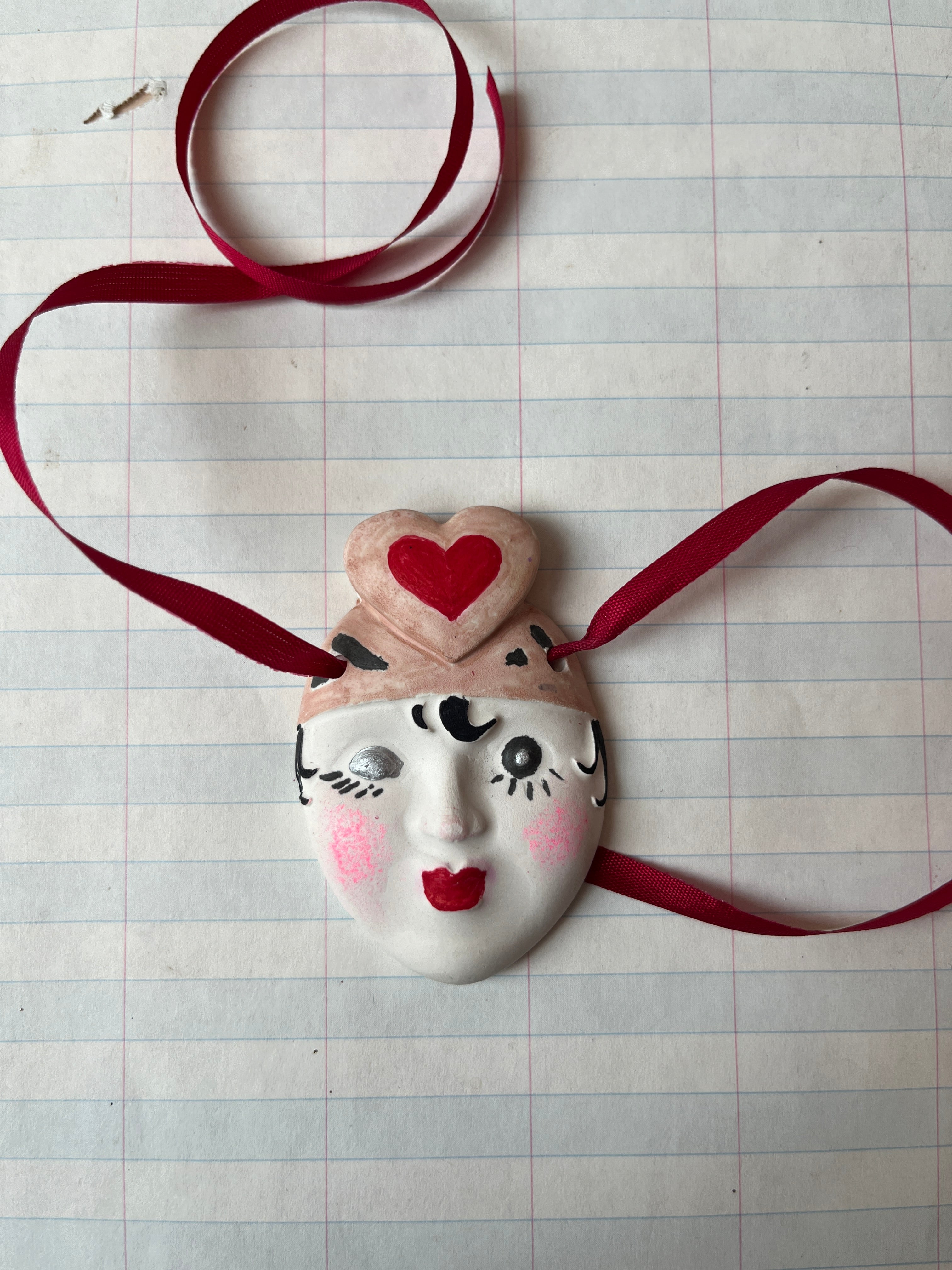 Harlequin Heart Face Ornament
