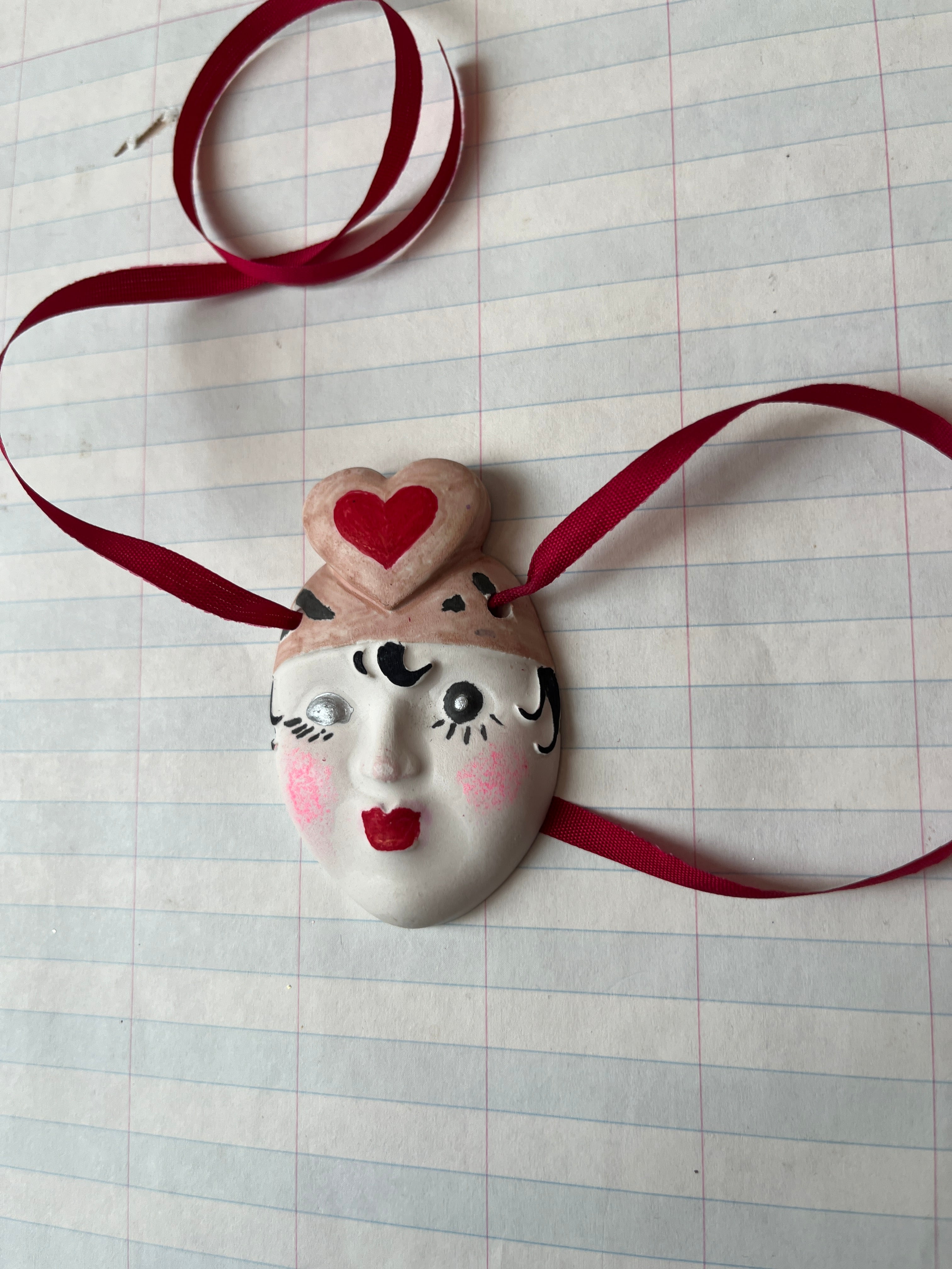 Harlequin Heart Face Ornament