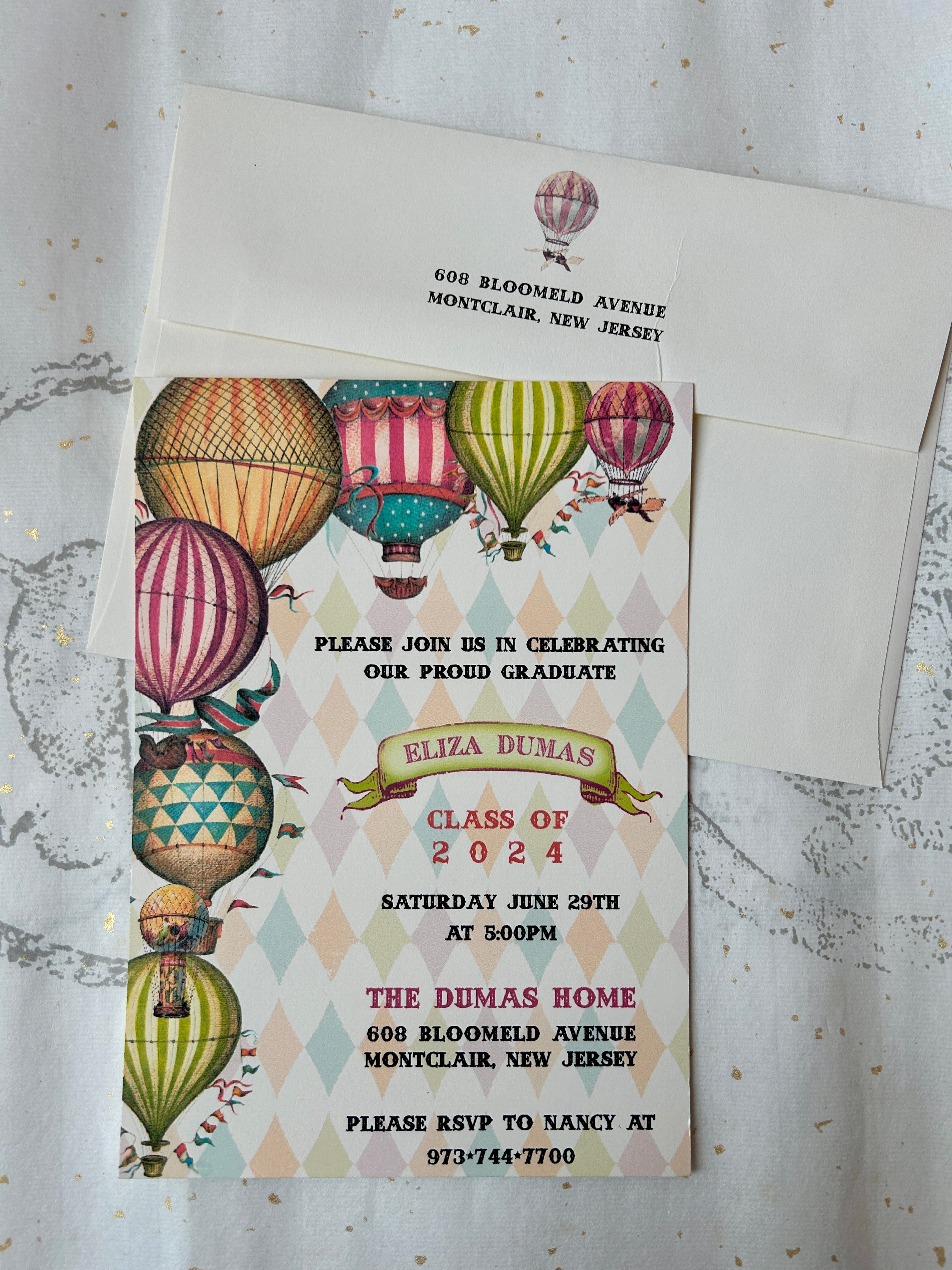 Colorful Hot Air Balloons Customizable Graduation Invitation