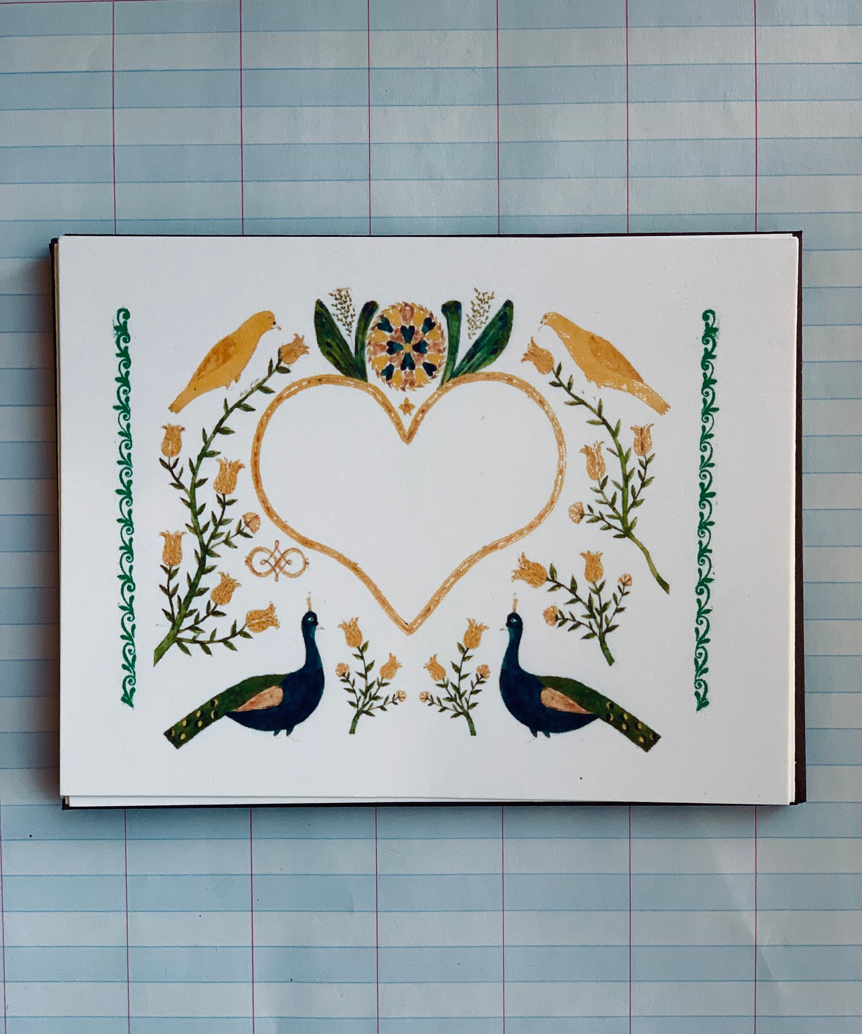 Folk Art Birds and Hearts Notecards