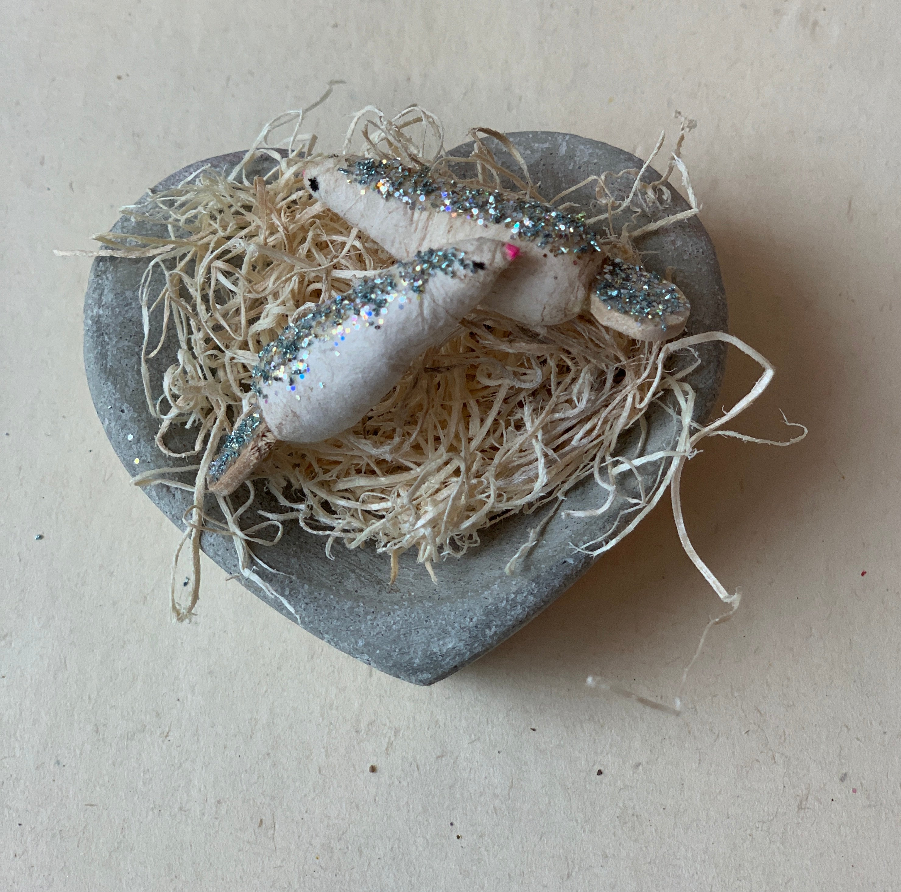 Little Love Birds in a Handmade Heart Nest