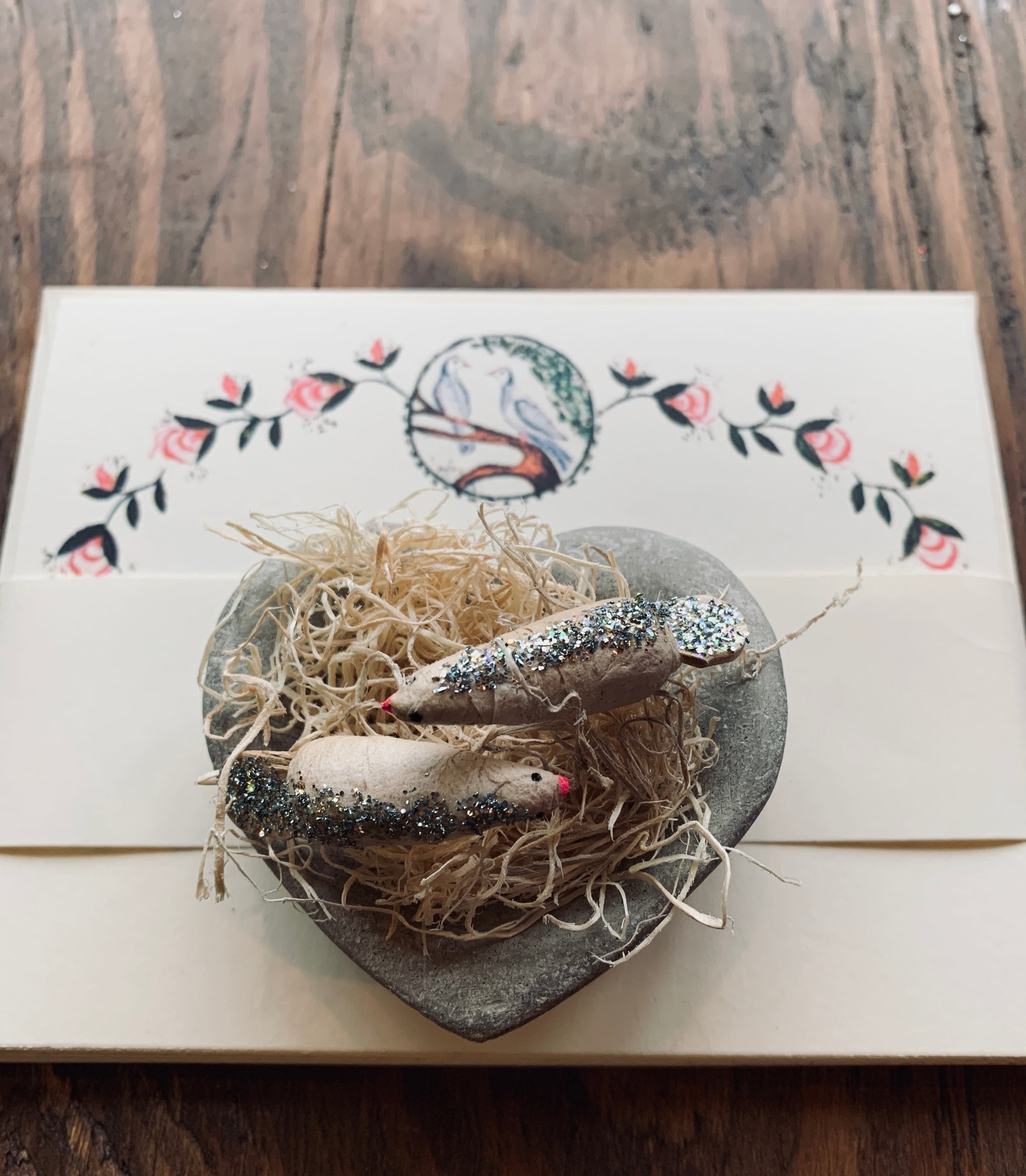 Little Love Birds in a Handmade Heart Nest