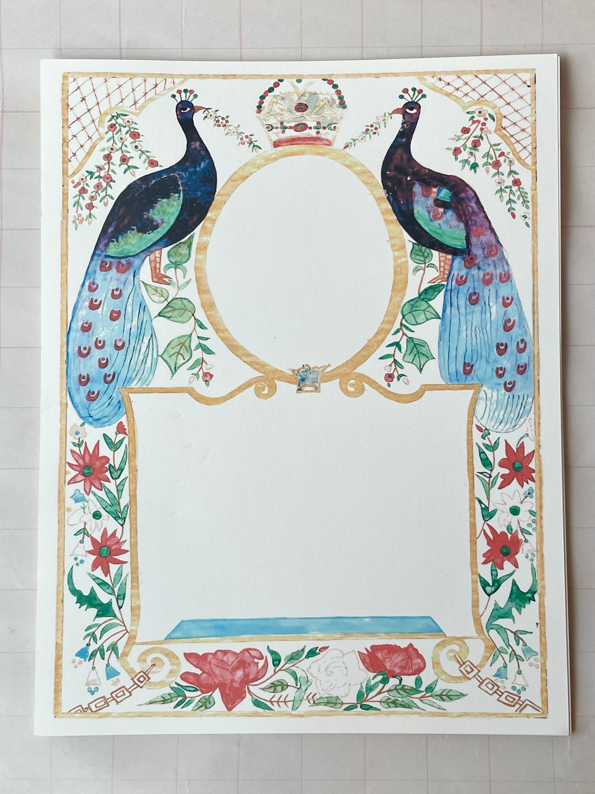 Peacock Facing Frame Art Print