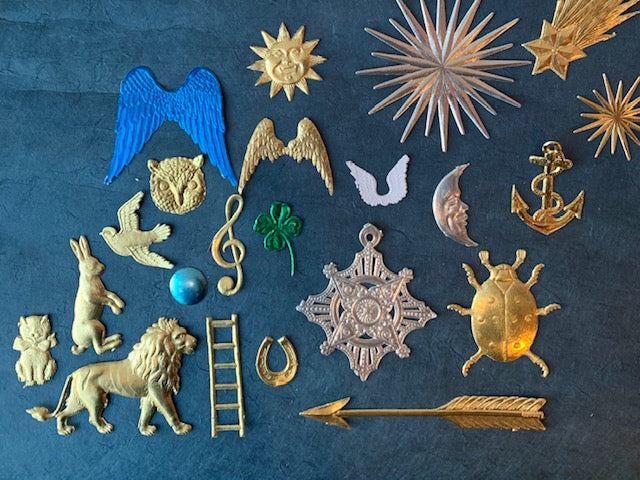 German Dresden Gold Foil Paper 4 Christmas Stars Ornaments Die Cut