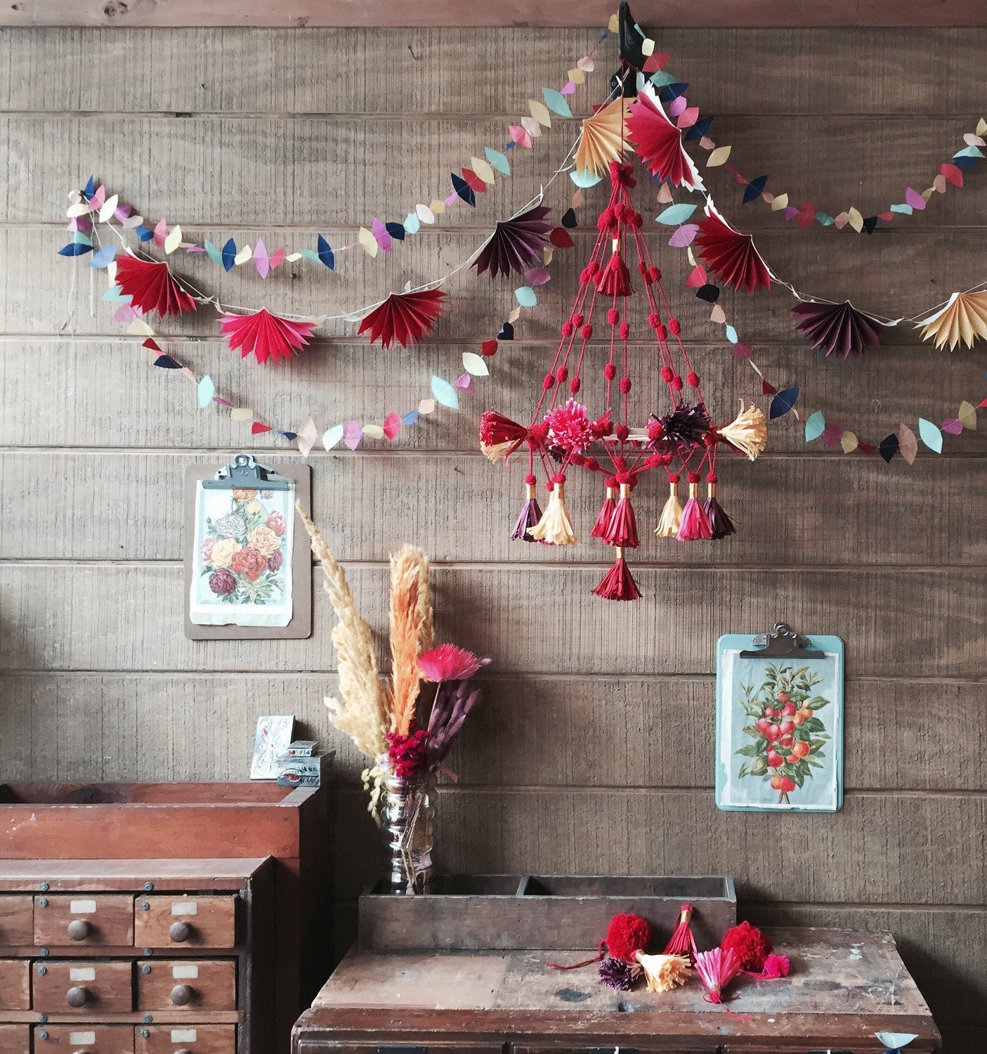 Folk Stitched Paper Garland (Ready to Ship) - PARCEL