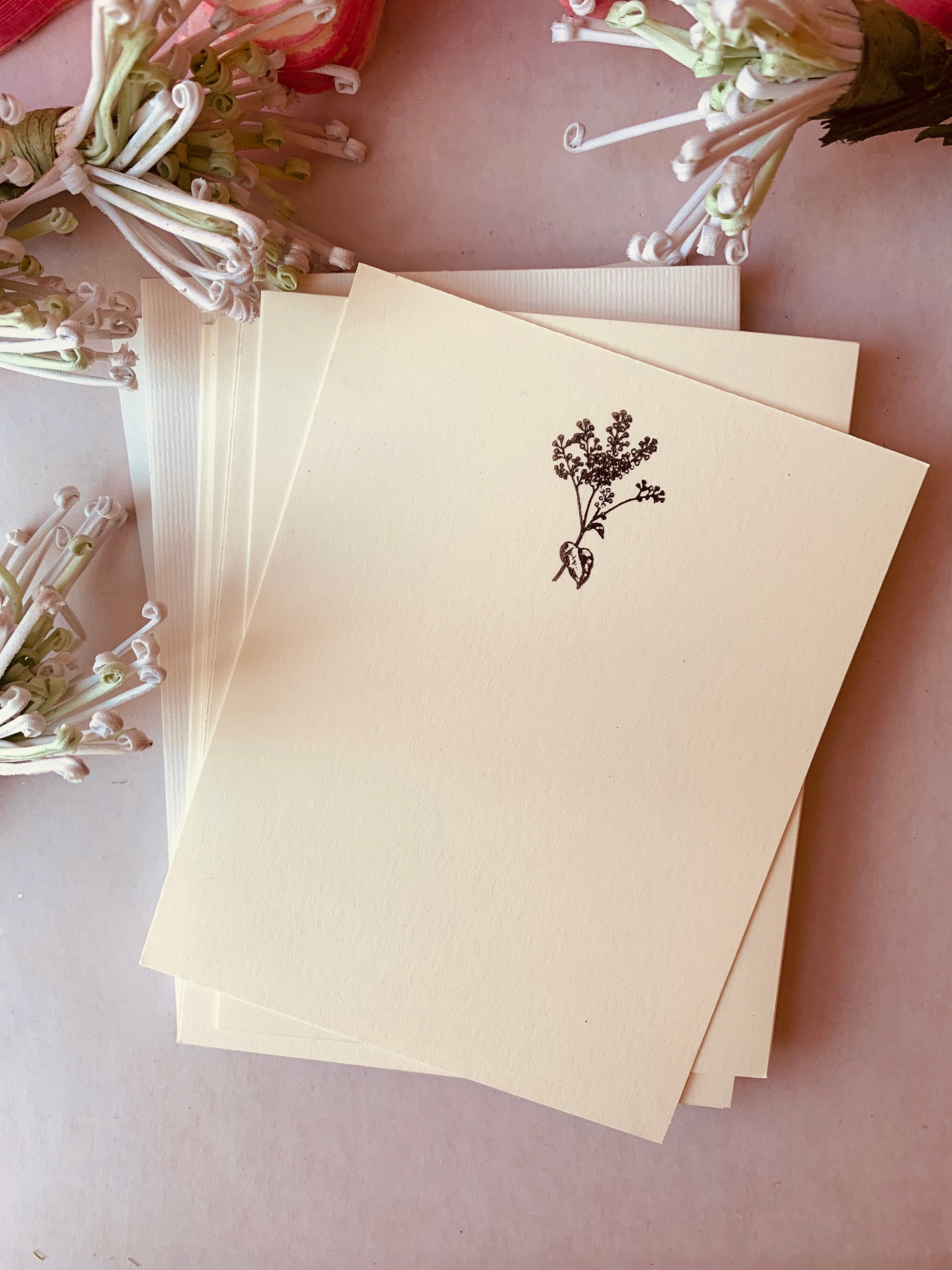 MADE TO ORDER, Hand Foil Pressed Stationery, Set of 6 Cards, Floral Sprays, Small or Large Flower - PARCEL