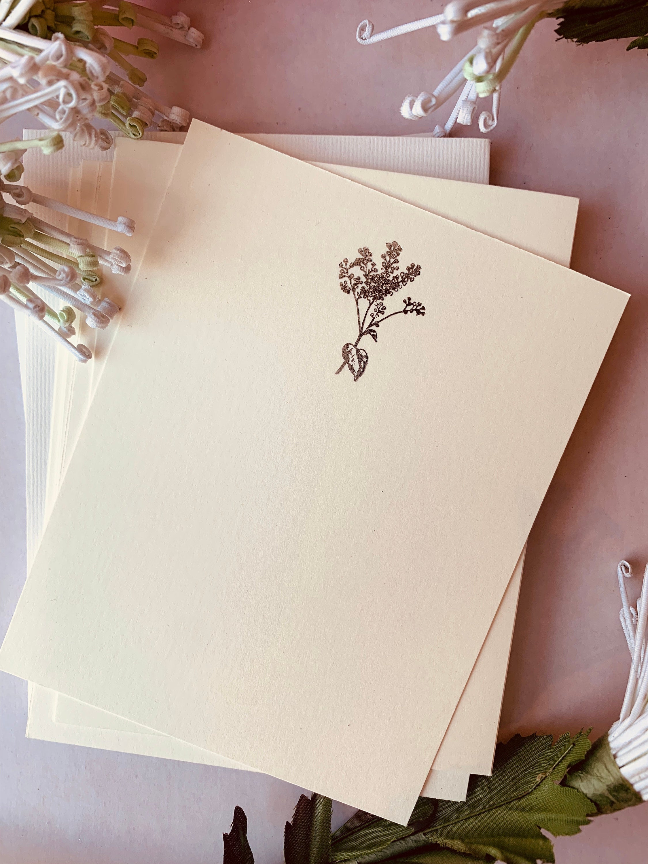 MADE TO ORDER, Hand Foil Pressed Stationery, Set of 6 Cards, Floral Sprays, Small or Large Flower - PARCEL